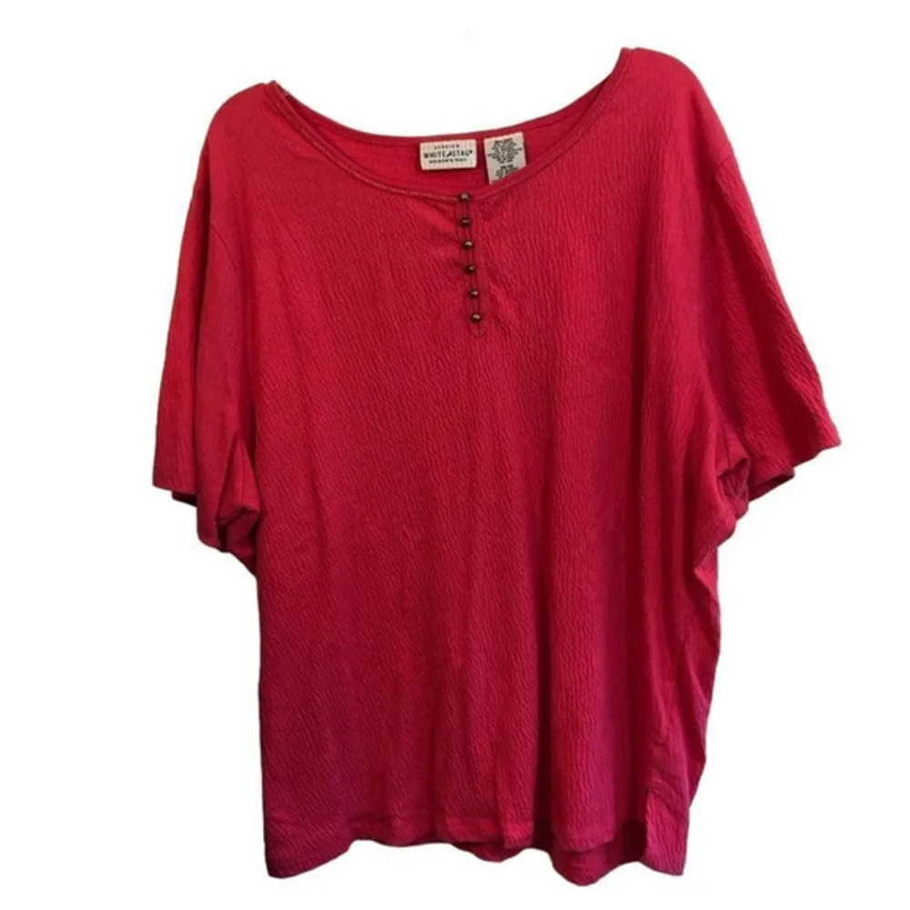 White Stag Red Textured Tunic Top‎ Womens Plus Size Button Up Blouse Shirt